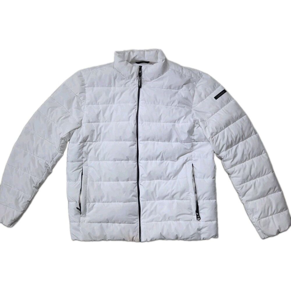 NWT Calvin Klein Mens White Sorona Aura Lightweight Puffer Jacket Full Zip Sz L